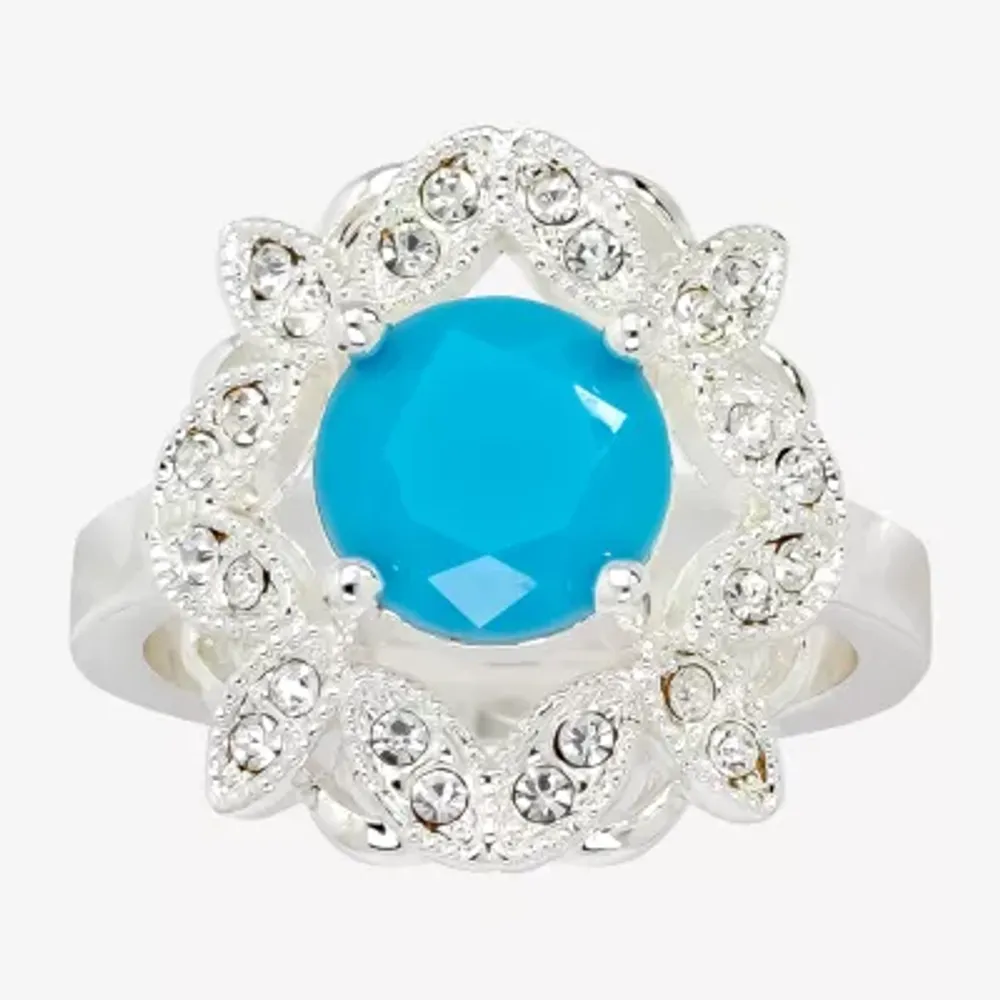 Sparkle Allure Crystal Pure Silver Over Brass Round Cocktail Ring