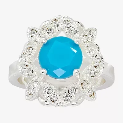 Sparkle Allure Crystal Pure Silver Over Brass Round Cocktail Ring