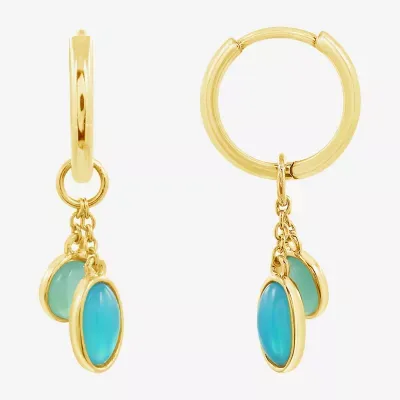 Green Agate 14K Gold Over Silver Round Drop Earrings