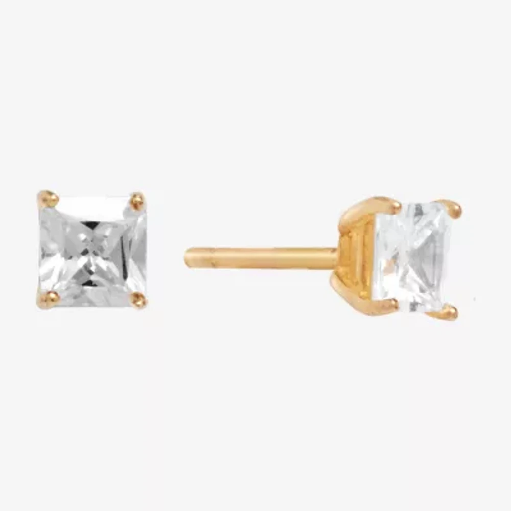 Silver Treasures Cubic Zirconia 14K Gold Over Silver 4.5mm Square Stud Earrings