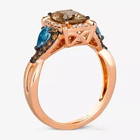 Le Vian® Ring featuring 1 CT. Peach Morganite™ 1/3 Sea Blue Aquamarine® 1/5 Chocolate Diamonds® 1/10 Nude Diamonds™ set 14K Strawberry Gold®