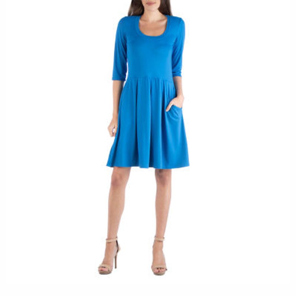 24seven Comfort Apparel Women's Midi Length Fit and Flare Dress