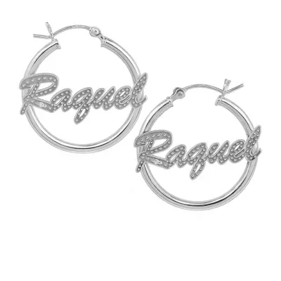 Diamond Accent White Sterling Silver 25mm Round Hoop Earrings