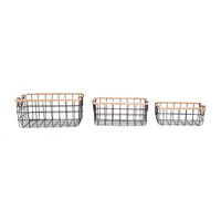 Baum Black Wire and Jute Rectangular Decorative Storage Baskets