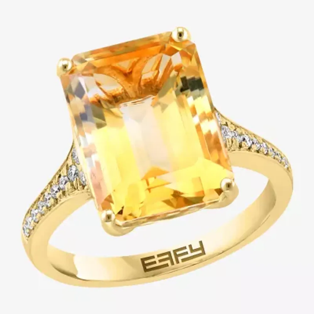 Effy Final Call Womens Genuine Yellow Citrine & 1/8 CT. T.W. Genuein Diamond 14K Gold Cocktail Ring