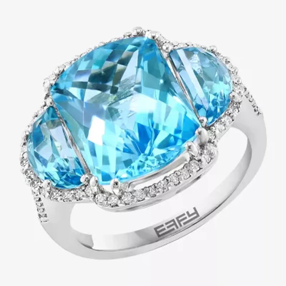 Effy Final Call Womens Genuine Blue Topaz & 1/5 CT. T.W. Genuine Diamond 14K White Gold Cocktail Ring