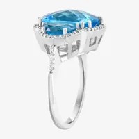 Effy Final Call Womens Genuine Blue Topaz & 1/5 CT. T.W. Genuine Diamond 14K White Gold Cocktail Ring