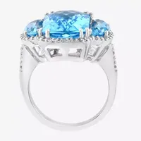 Effy Final Call Womens Genuine Blue Topaz & 1/5 CT. T.W. Genuine Diamond 14K White Gold Cocktail Ring