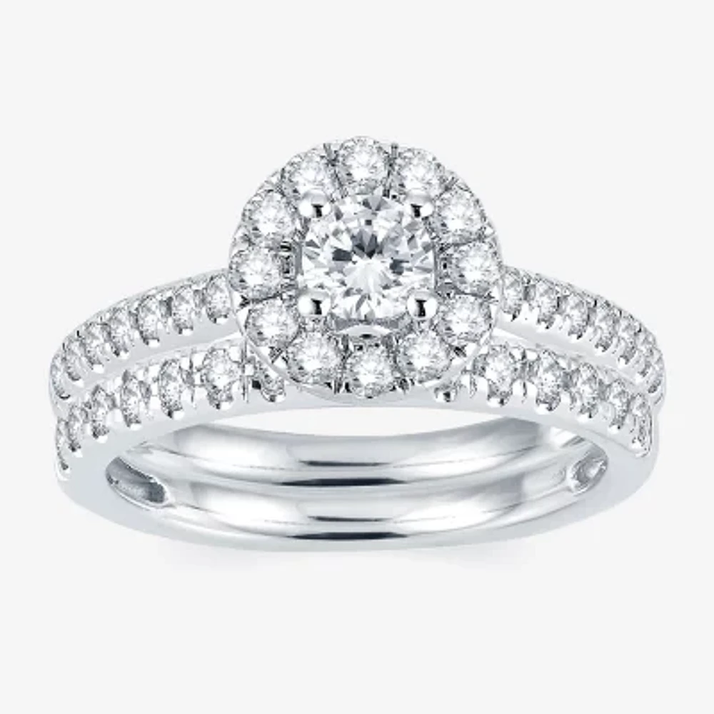 Modern Bride® Signature 1 CT T.W. Natural Diamond Halo14K White Gold Engagement Ring