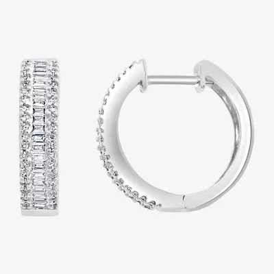 Effy  Womens 1/2 CT. T.W. Natural Diamond 14K White Gold 17.1mm Hoop Earrings