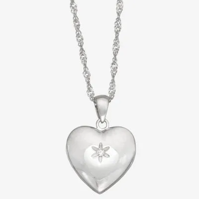 Womens 1/10 CT. White Cubic Zirconia Sterling Silver Heart Locket Necklace