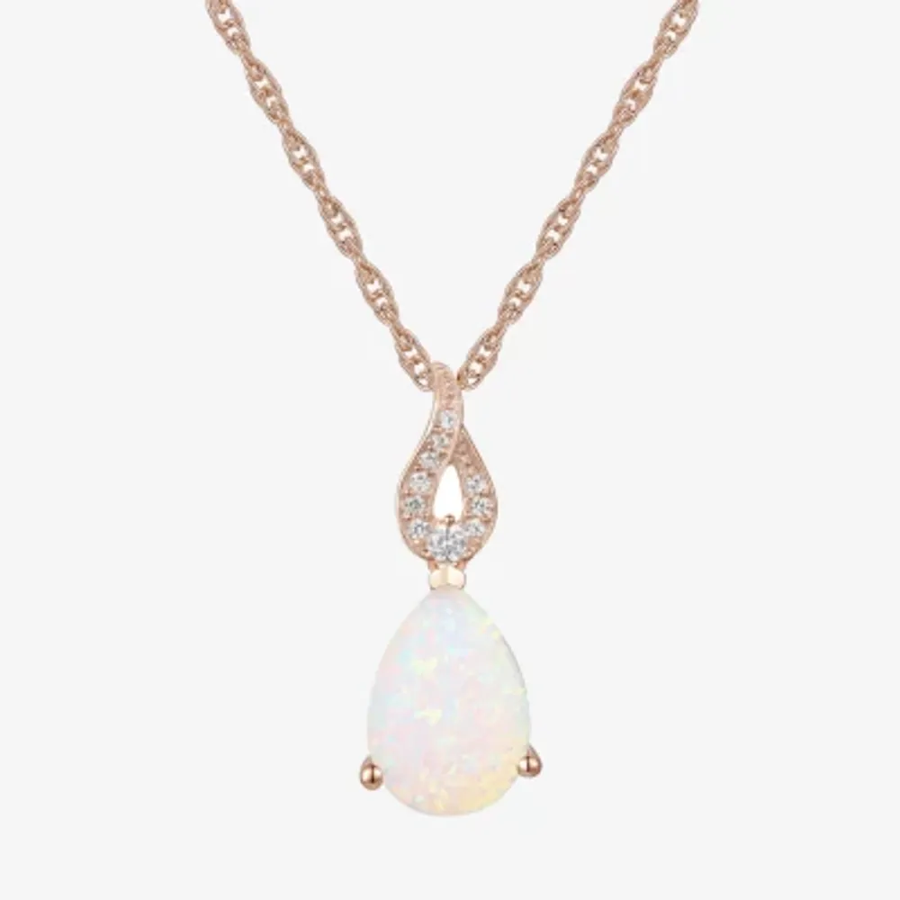 Womens Lab Created White Opal 14K Rose Gold Over Silver Pendant Necklace