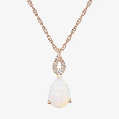 Womens Lab Created White Opal 14K Rose Gold Over Silver Pendant Necklace