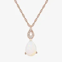 Womens Lab Created White Opal 14K Rose Gold Over Silver Pendant Necklace