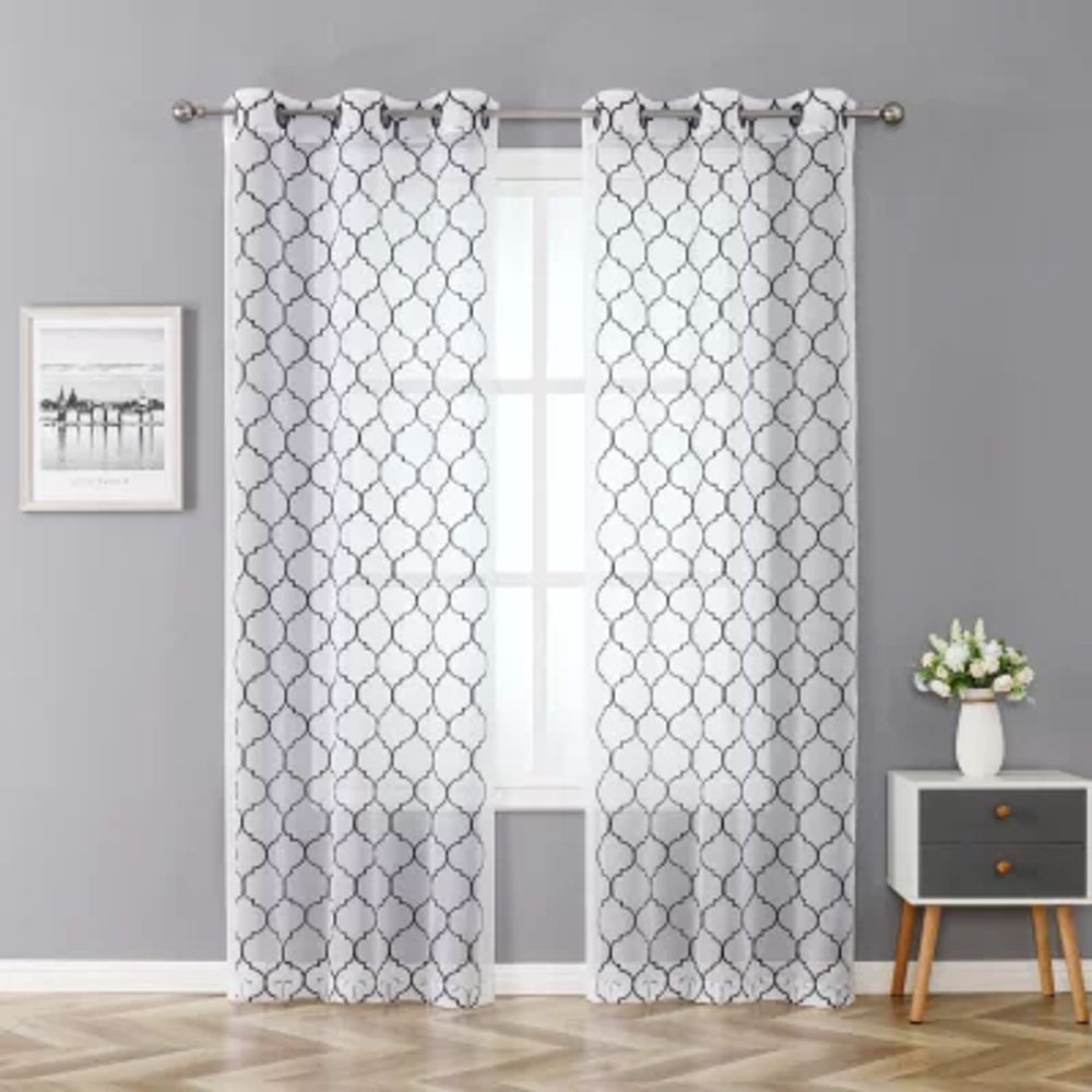 Regal Home Mavrick Matte Embroidered Sheer Grommet Top Set of 2 Curtain Panel