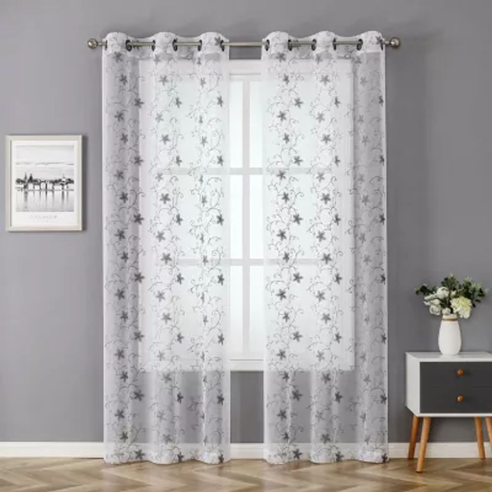 Regal Home Rochelle Metallic Grommet Top Embroidered Sheer Set of 2 Curtain Panels