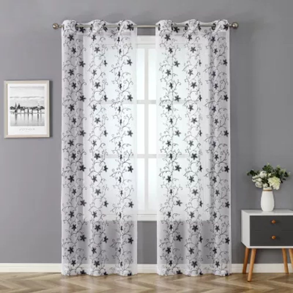 Regal Home Rochelle Metallic Embroidered Sheer Grommet Top Set of 2 Curtain Panel