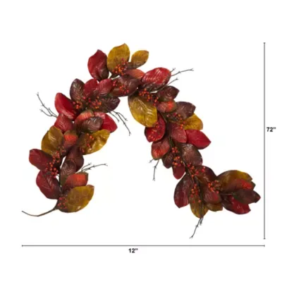 Nearly Natural Autumn Magnolia Berry Thanksgiving Indoor Garland