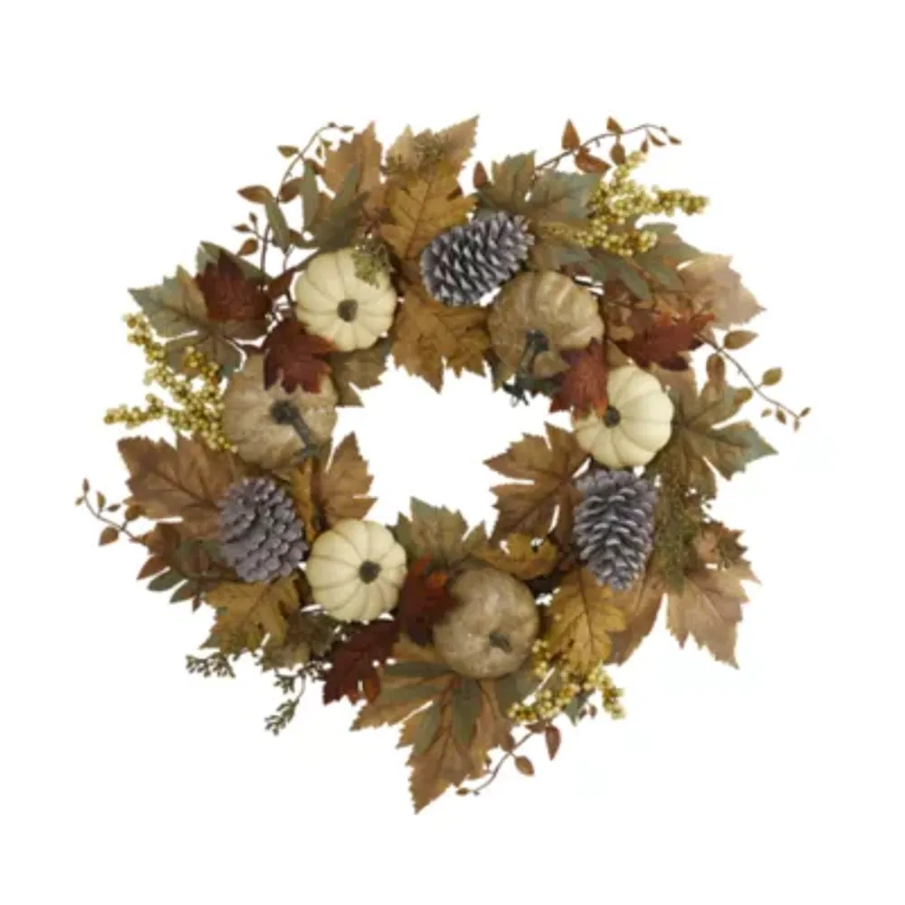 Nearly Natural Fall Pumpkin Artificial Wreath