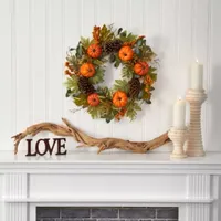 Nearly Natural Pumpkin Pinecone Berry Wreath