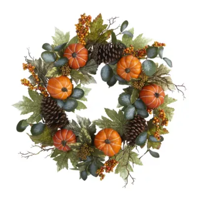 Nearly Natural Pumpkin Pinecone Berry Wreath