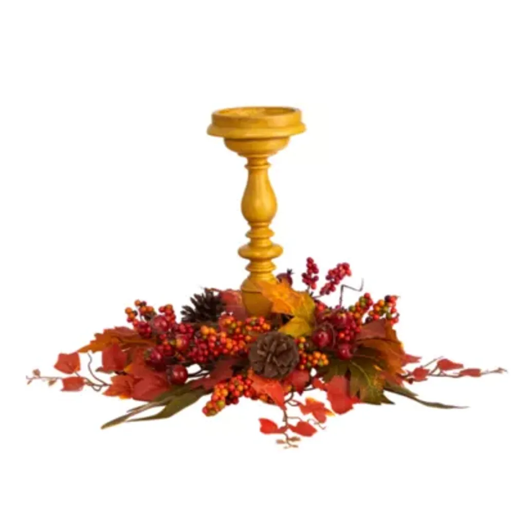 Nearly Natural 15" Harvest Arrangement Candle Holder