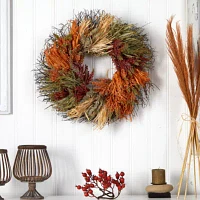 Nearly Natural 26" Fall Sorghum Harvest Autumn Wreath