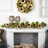 Nearly Natural 5' Sunflower  Hydrangea Faux Thanksgiving Garland
