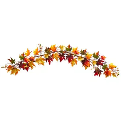 Nearly Natural 6' Autumn Maple Leaf And Berry Thanksgiving Indoor Garland