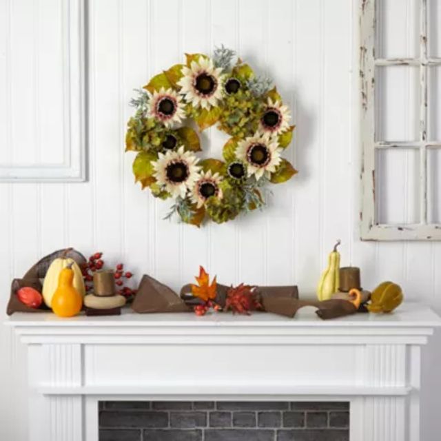 Nearly Natural 24" Sunflower  Hydrangea Faux Wreath