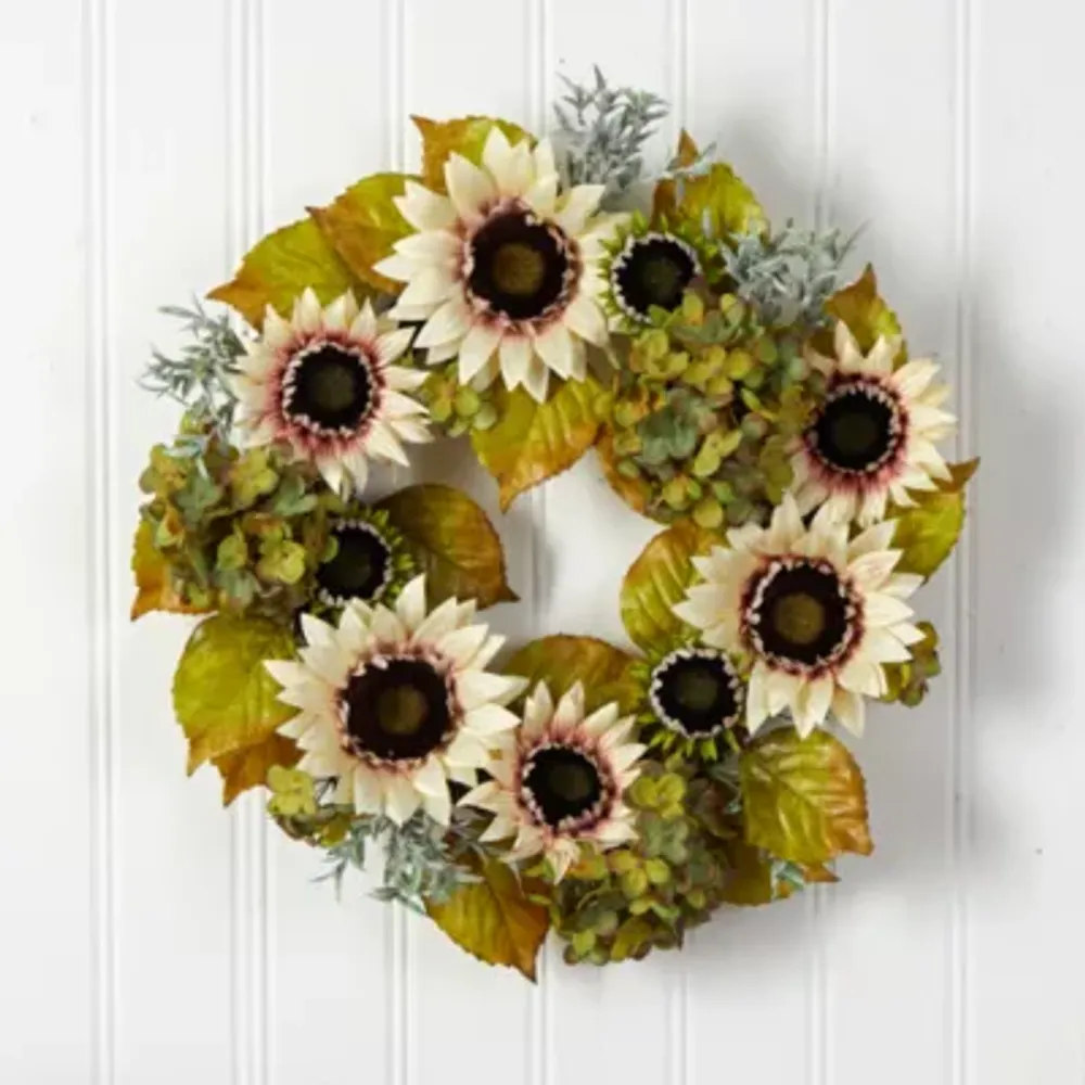Nearly Natural 24" Sunflower  Hydrangea Faux Wreath
