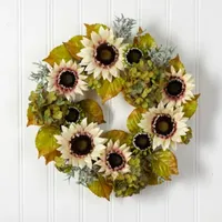 Nearly Natural 24" Sunflower  Hydrangea Faux Wreath