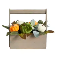 Nearly Natural 10" Fall Pumpkin In Wood Basket Floral Arrangement