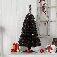 Nearly Natural 3 Foot Black Faux With Lights Halloween Tree