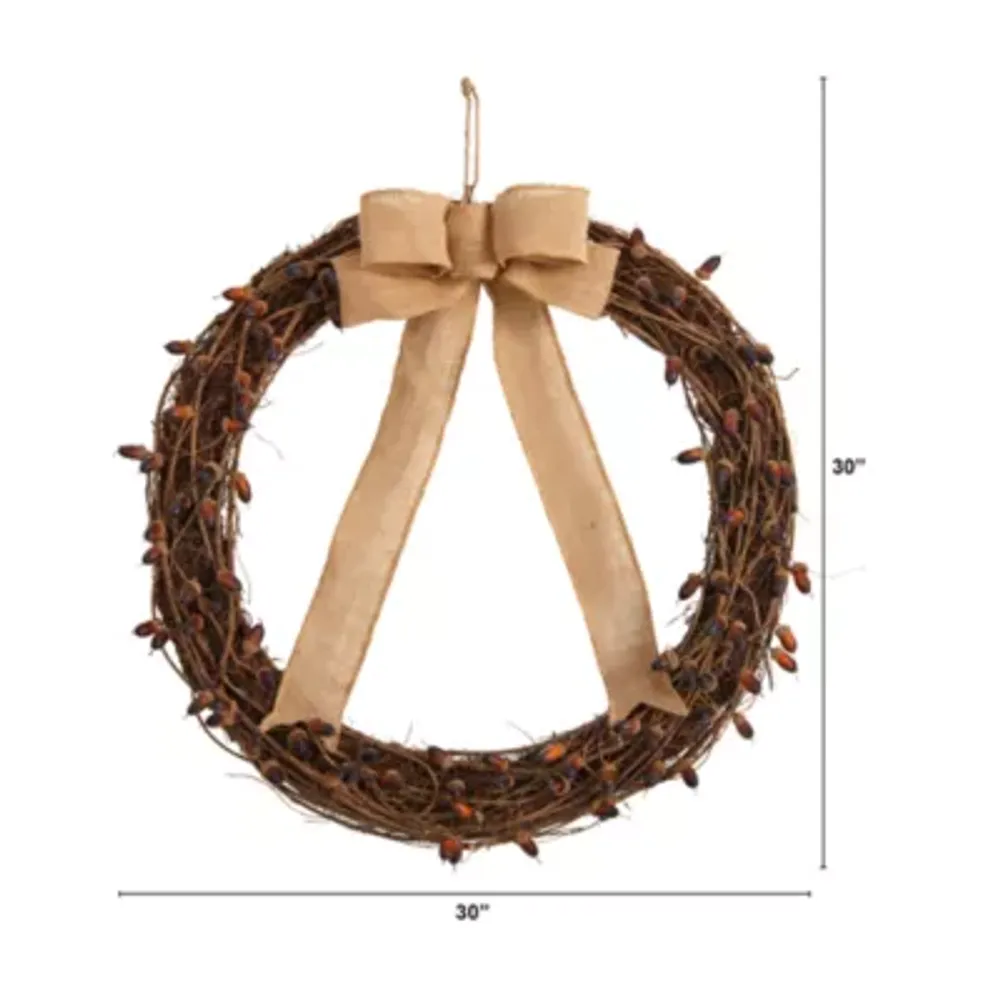 Nearly Natural 30" Fall Acorn And Bow Autumn Wreath