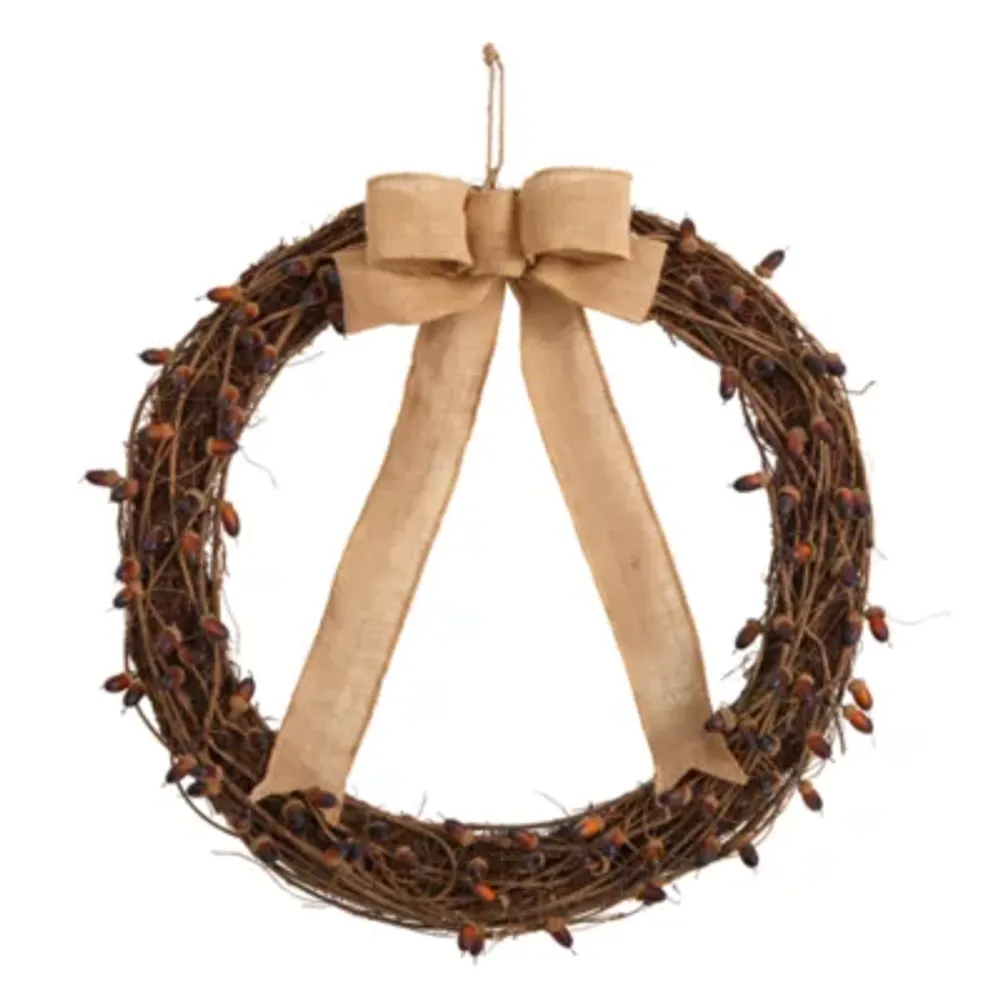 Nearly Natural 30" Fall Acorn And Bow Autumn Wreath