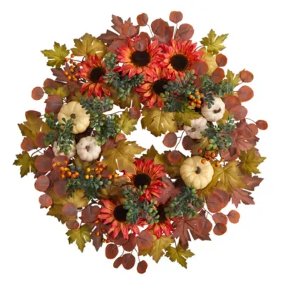 Nearly Natural "30"" Autumn Foliage Faux" Indoor Wreath