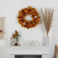 Nearly Natural 30" Pumpkin And Maple Leaf Faux Wreath