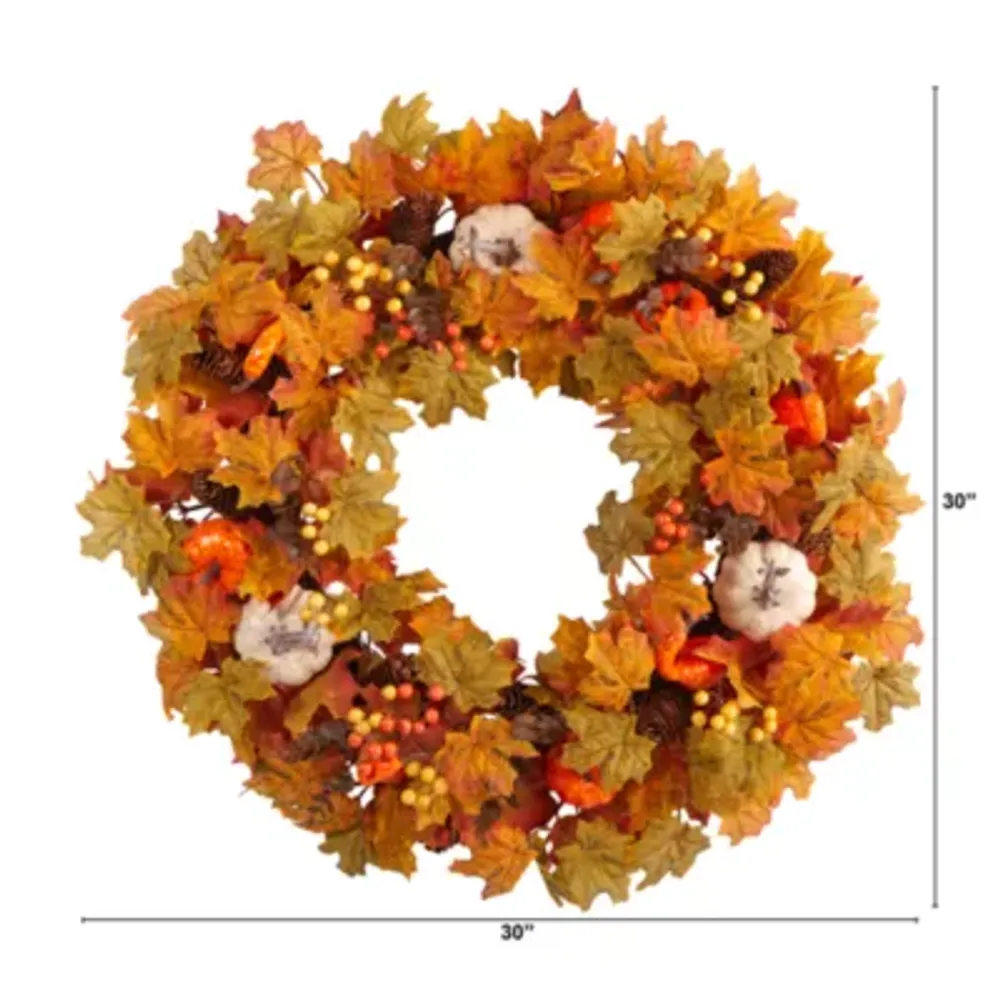 Nearly Natural 30" Pumpkin And Maple Leaf Faux Wreath