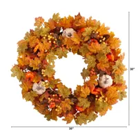 Nearly Natural 30" Pumpkin And Maple Leaf Faux Wreath