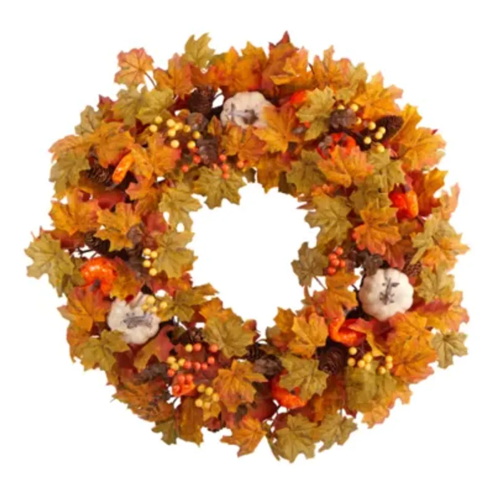 Nearly Natural 30" Pumpkin And Maple Leaf Faux Wreath