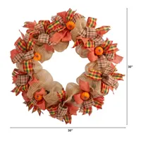 Nearly Natural 30" Autumn Pumpkin With Bows Wreath