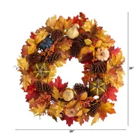 Nearly Natural 26" Pumpkin Gourd  Maple Leaf Wreath