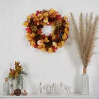 Nearly Natural 26" Pumpkin Gourd  Maple Leaf Wreath