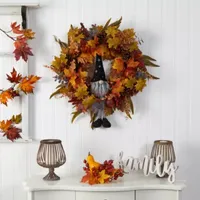 Nearly Natural 28" Harvest Fall Gnome Faux Wreath