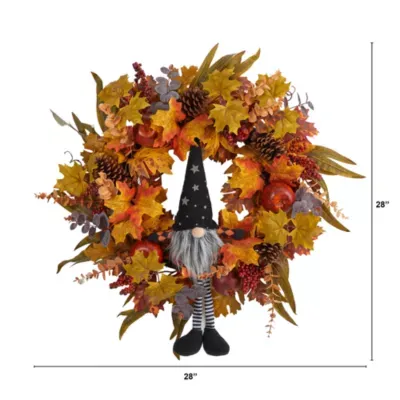 Nearly Natural "28"" Harvest Fall Gnome Faux" Indoor Wreath