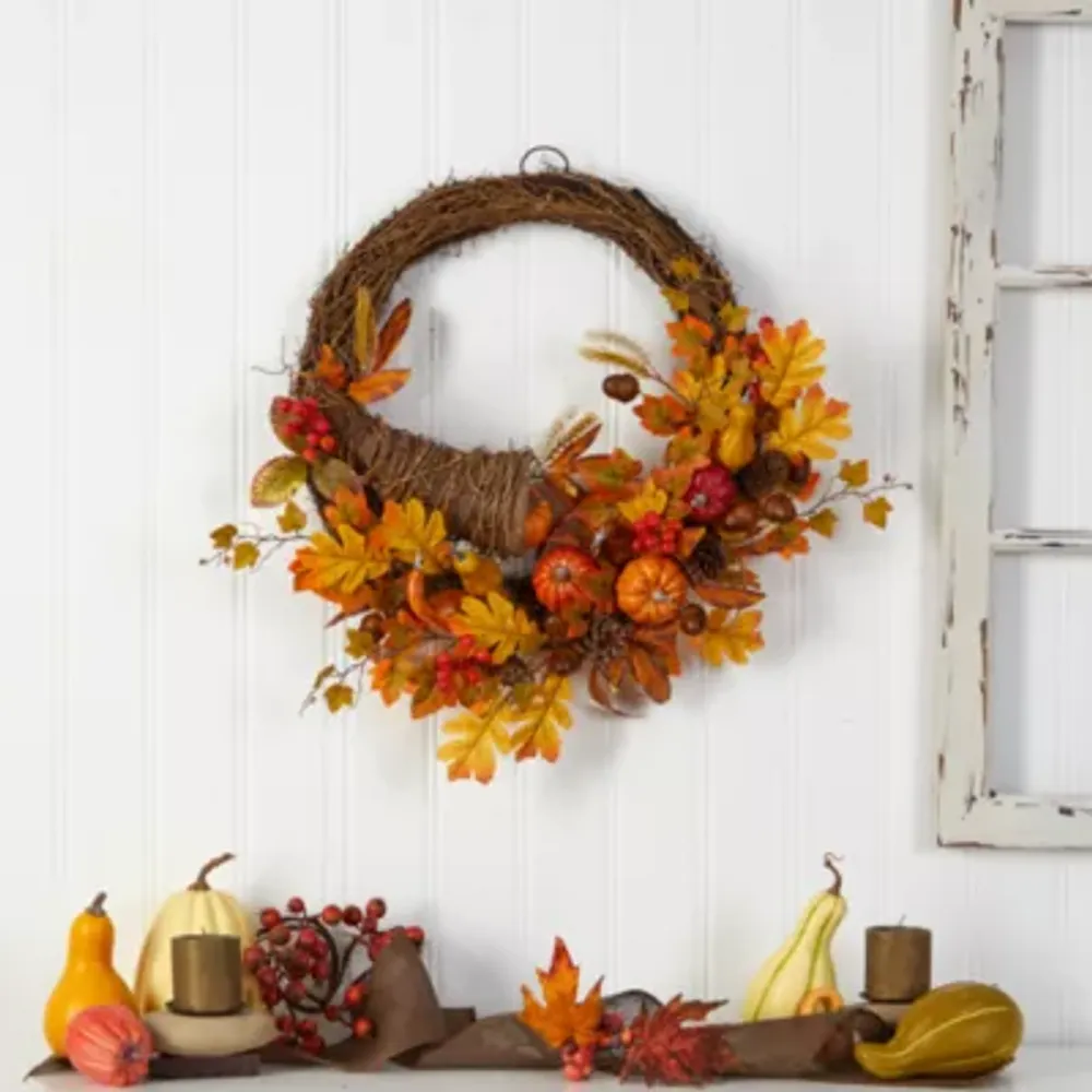 Nearly Natural 26" Autumn Faux Cornucopia Fall Wreath