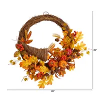 Nearly Natural 26" Autumn Faux Cornucopia Fall Wreath