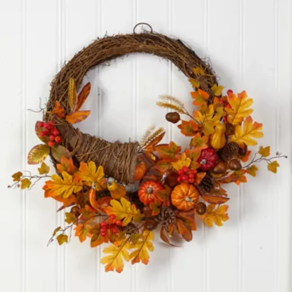 Nearly Natural 26" Autumn Faux Cornucopia Fall Wreath