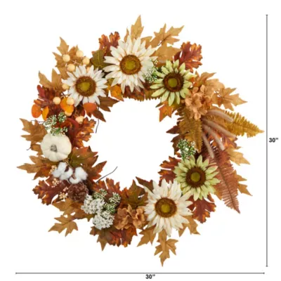 Nearly Natural "30"" Sunflower Pumpkin  Berry" Indoor Wreath